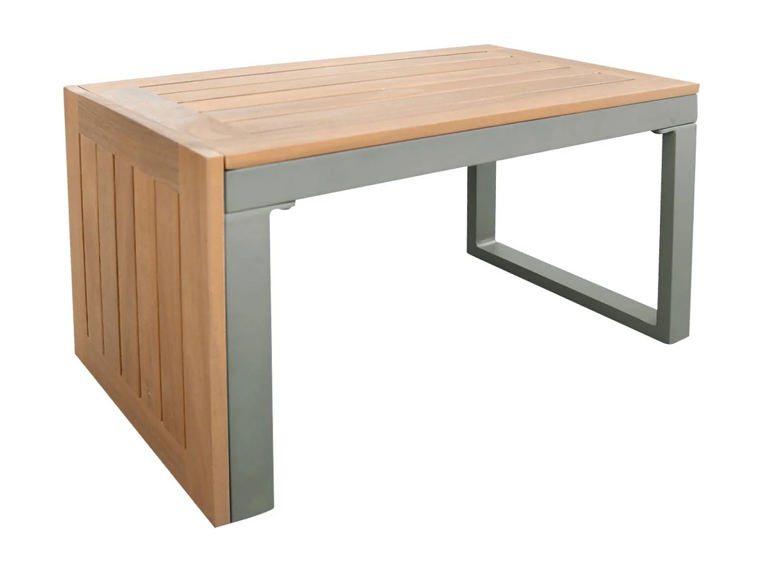 Salon de jardin kaki foncé. modulable en aluminium et bois d'acacia. 4 places. Sao Paulo.140 x 68 x 65cm