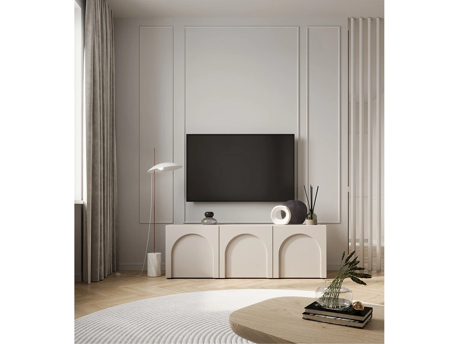 TV-Lowboard 3-türig - mit gefrästen Fronten - Kaschmirgrau - 150 cm - ARKADIA