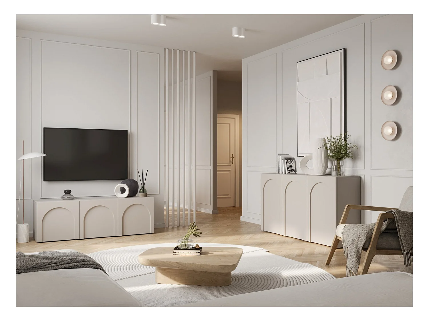 TV-Lowboard 3-türig - mit gefrästen Fronten - Kaschmirgrau - 150 cm - ARKADIA