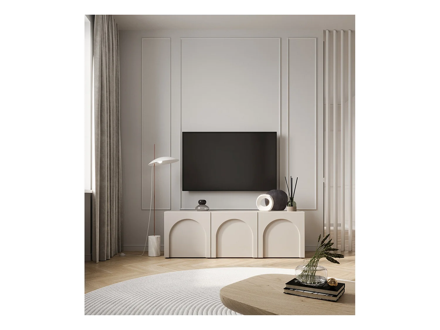 Meuble TV à 3 portes - 150 cm - gris cachemire - ARKADIA