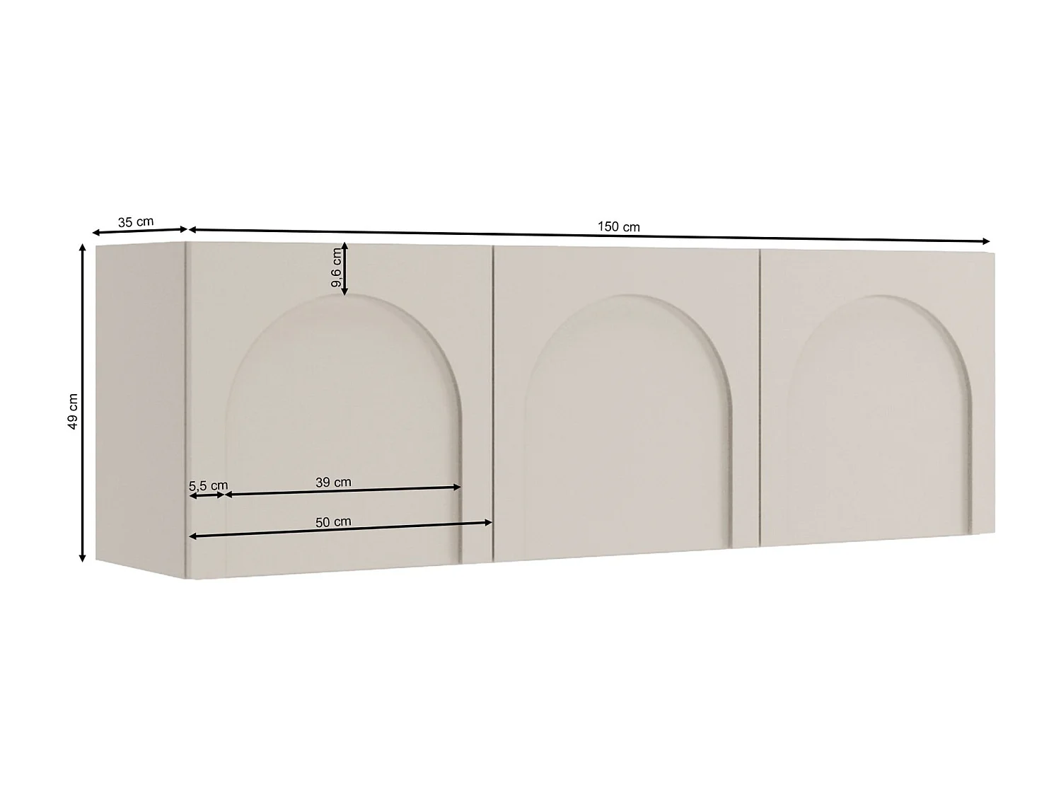 Meuble TV à 3 portes - 150 cm - gris cachemire - ARKADIA