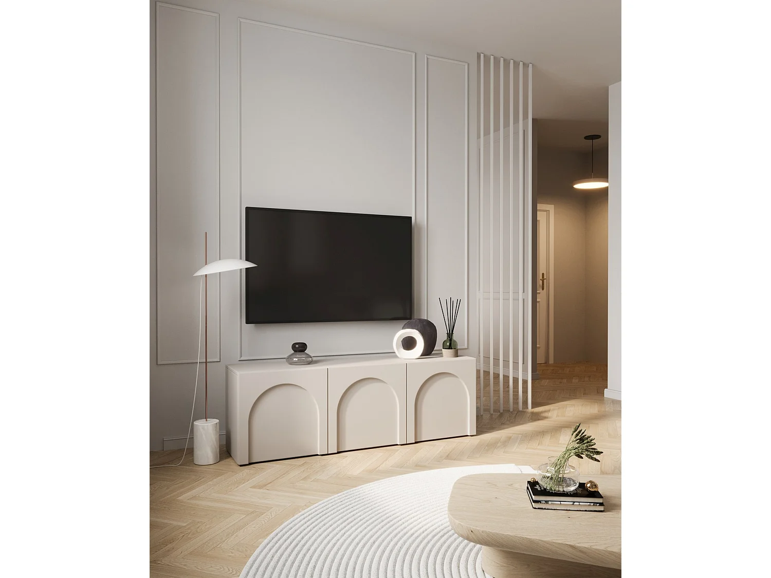 Meuble TV à 3 portes - 150 cm - gris cachemire - ARKADIA