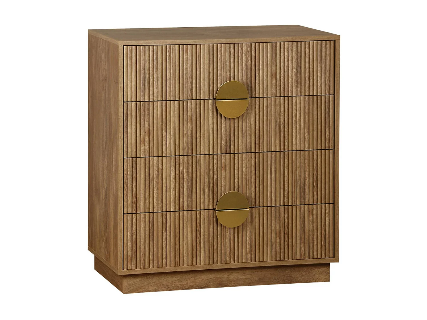 Cómoda de 4 cajones con ranuras efecto madera de mango marrón dorado