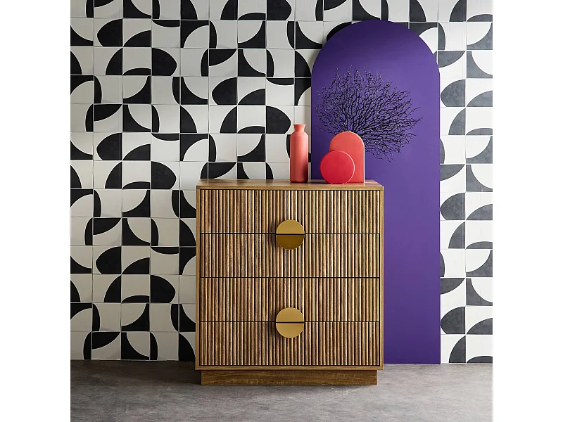 Cassettone con effetto legno di mango a 4 cassetti, albero di mango