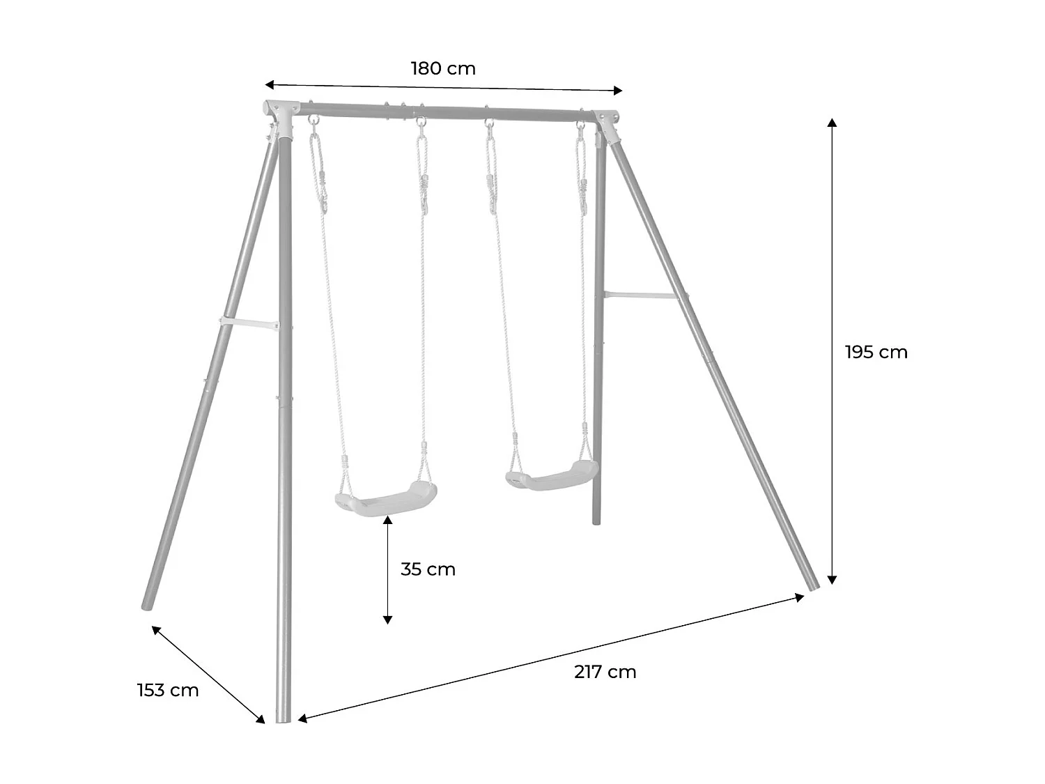Portique balançoire double en métal BISE. 2 places. noir et vert. acier. L 217 x P 153 x H 195 cm