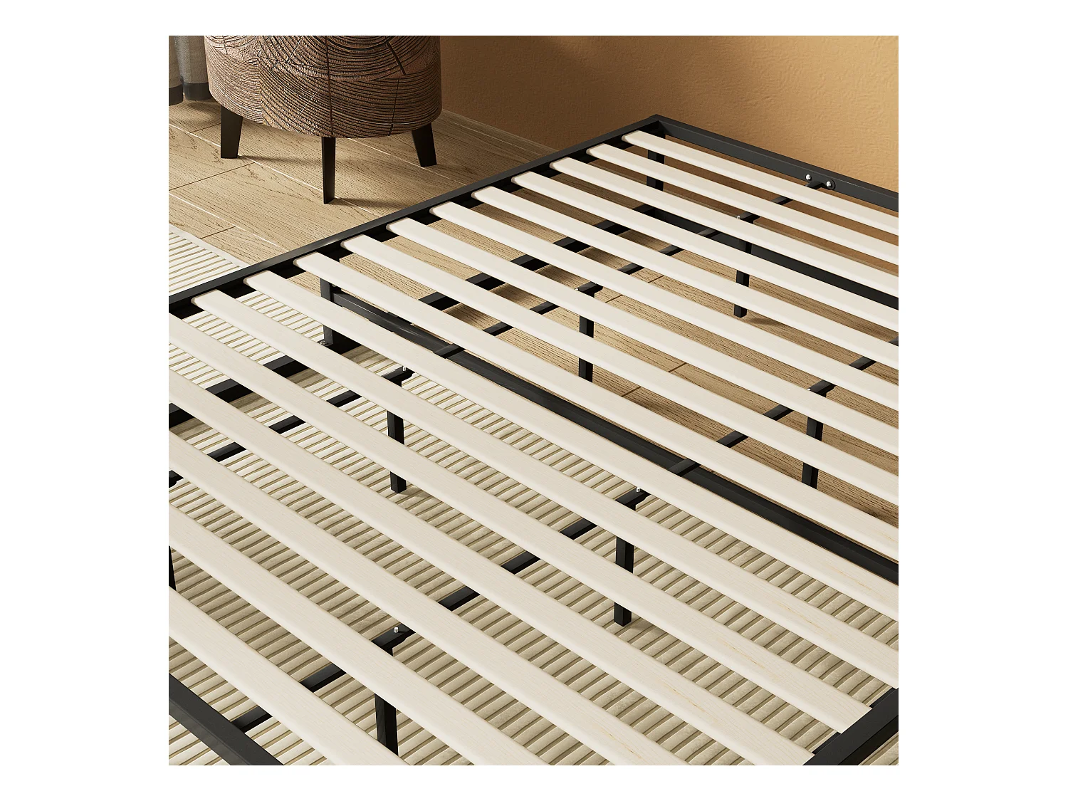 Lit 160x200 cm, cadre en acier, lattes en bois