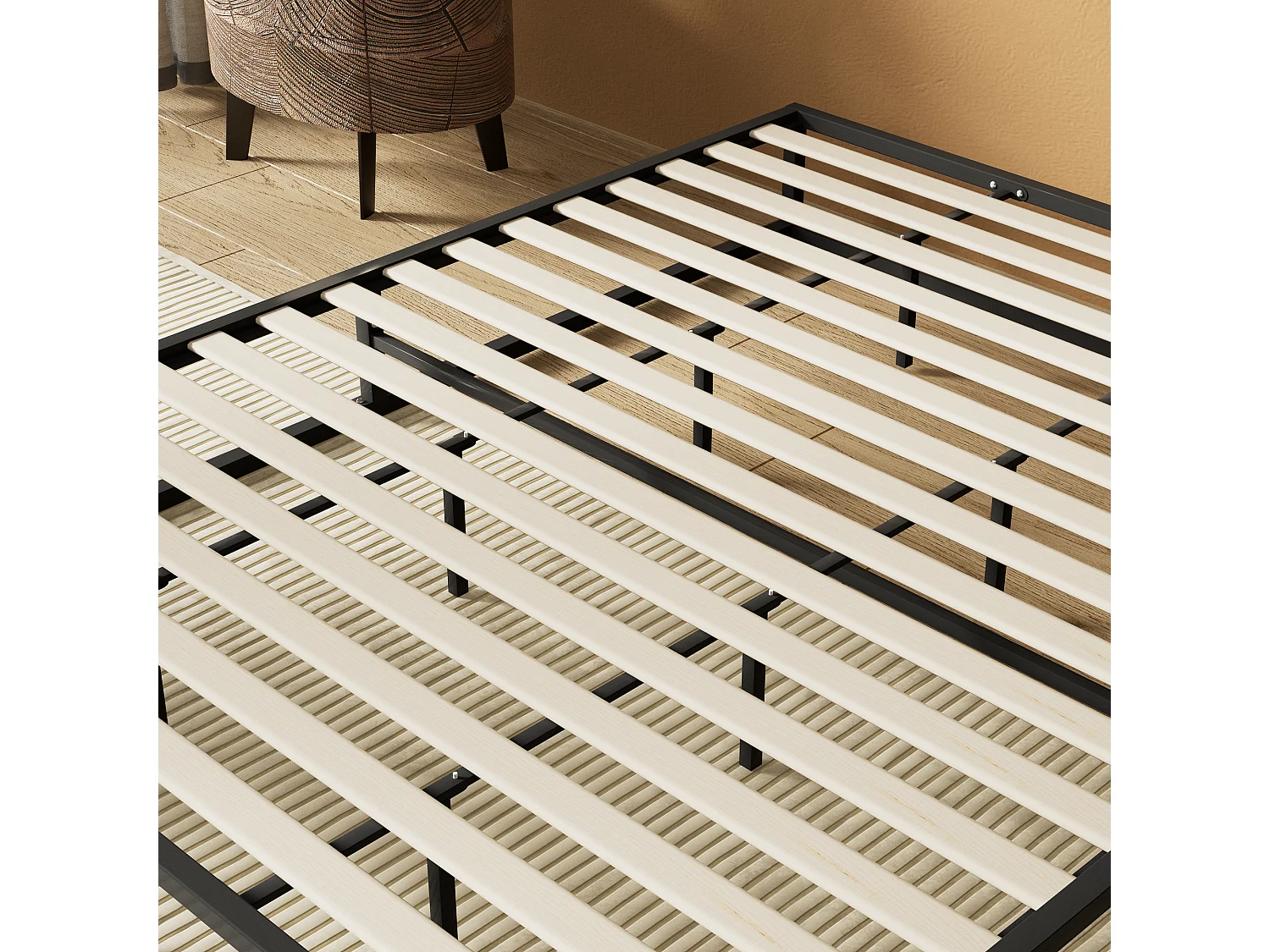 Lit 160x200 cm, cadre en acier, lattes en bois