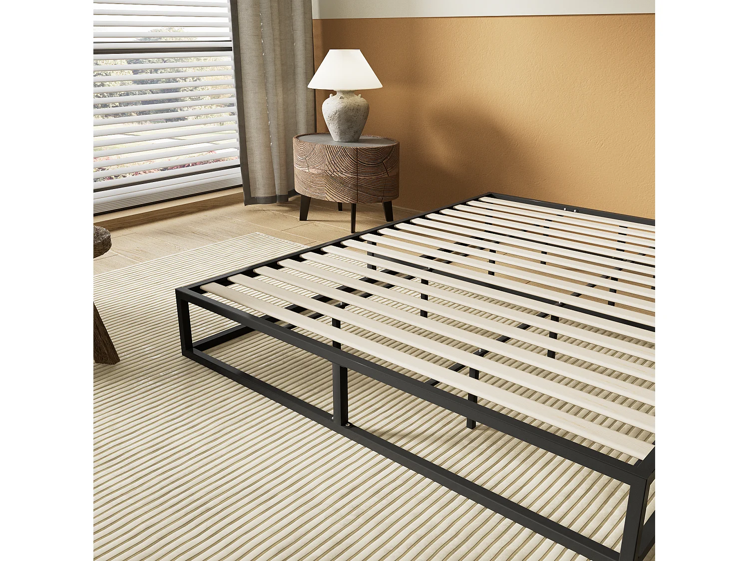 Lit 120x200 cm, cadre en acier, lattes en bois