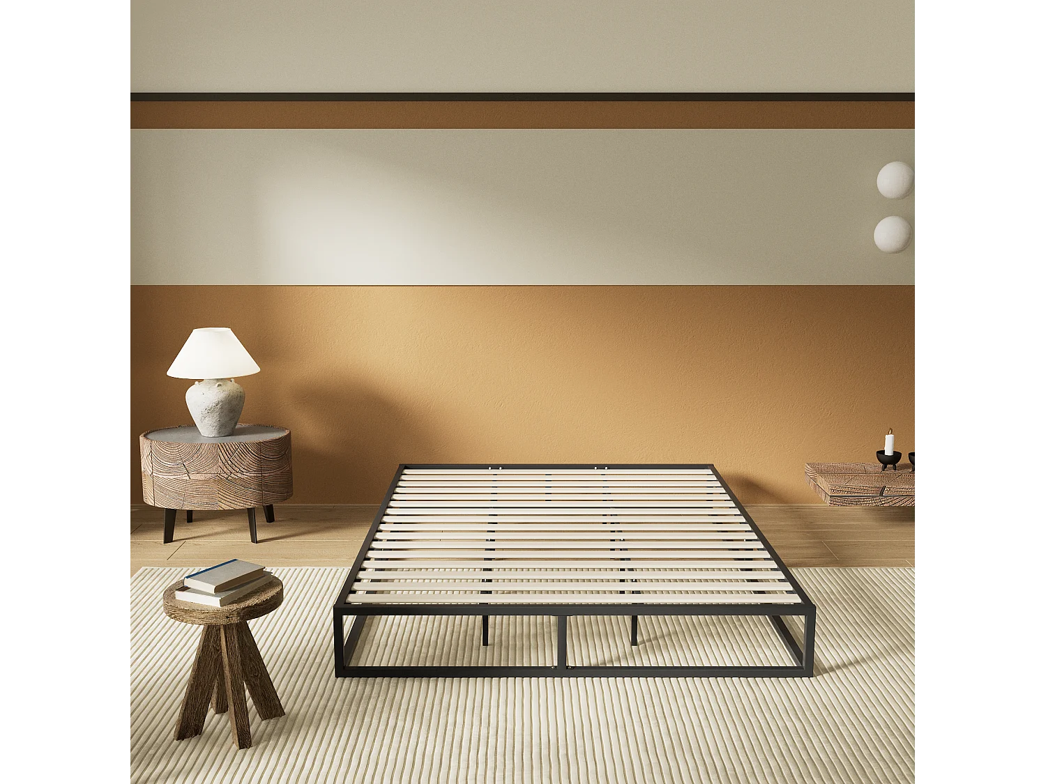 Lit 180x200 cm, cadre en acier, lattes en bois