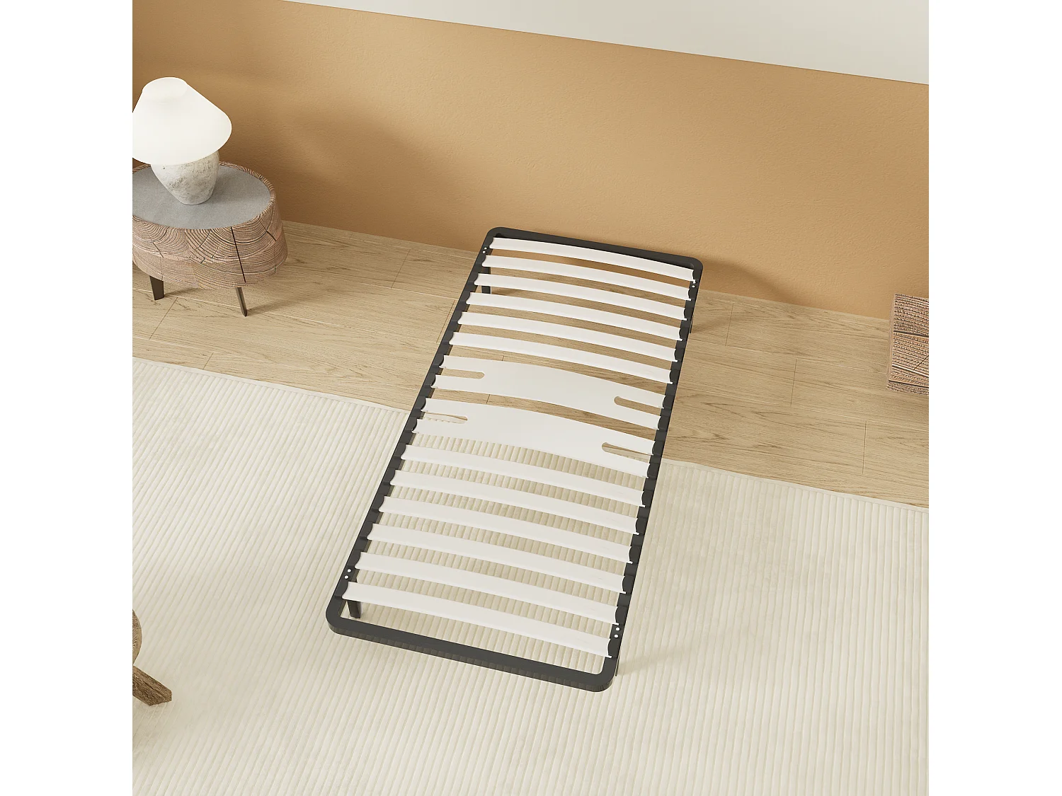 Cadre à lattes en bois 120x190 cm – cadre en acier et lattes en bois – 7 pieds hauteur 25cm – renfort lombaire