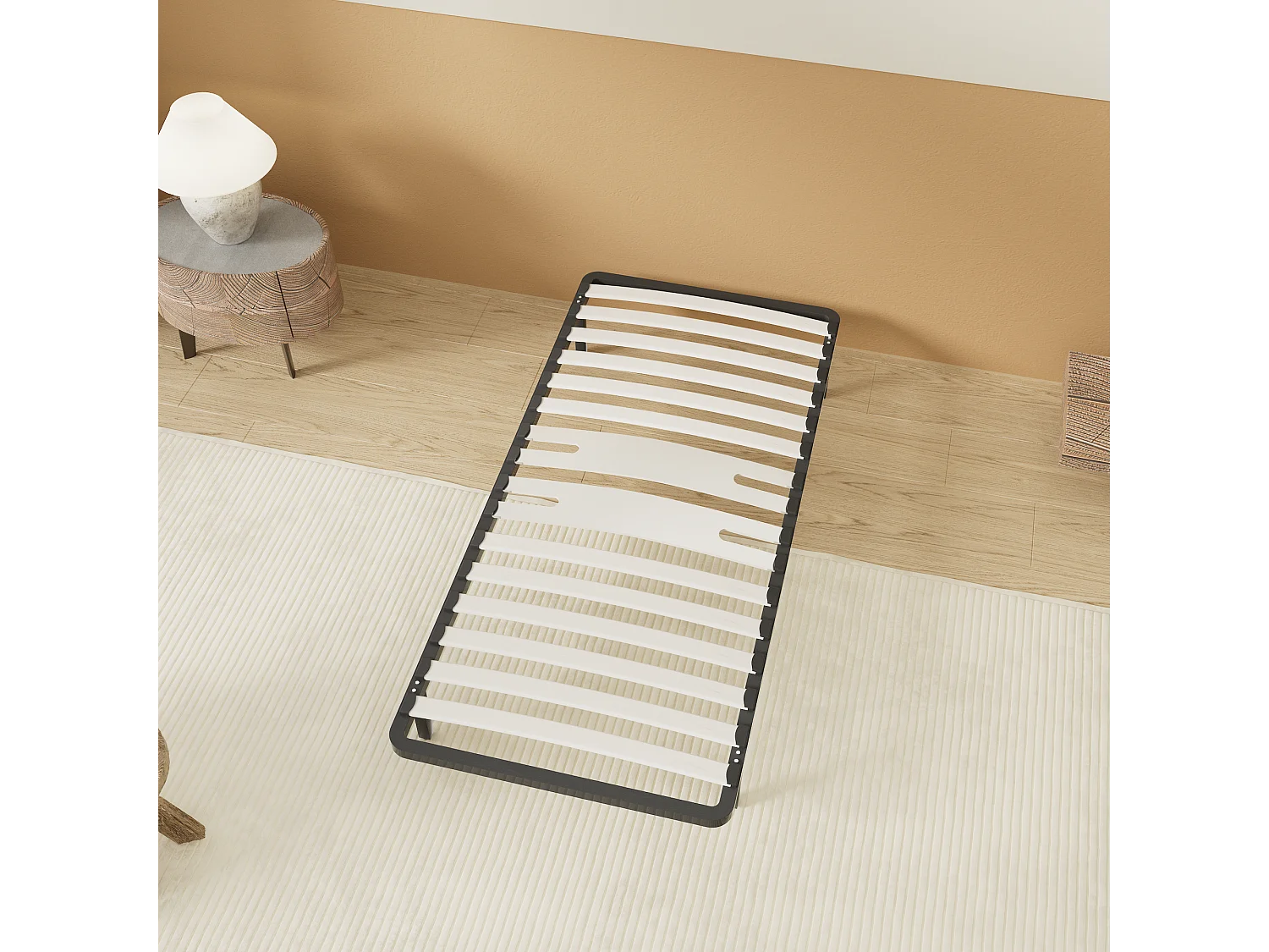 Cadre à lattes en bois 120x190 cm – cadre en acier et lattes en bois – 7 pieds hauteur 25cm – renfort lombaire