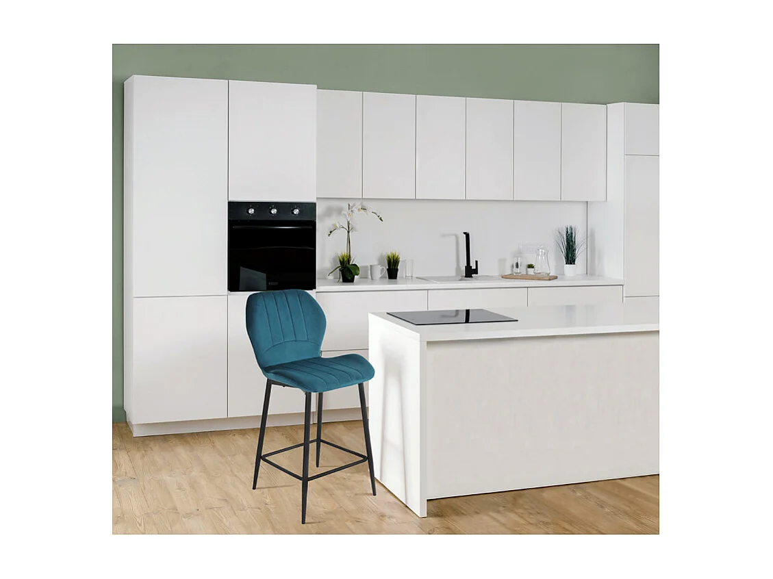 Lot 2 tabourets de bar velours bleu canard pieds métal noir - EMILIO 2