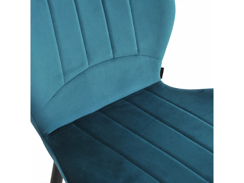 Lot 2 tabourets de bar velours bleu canard pieds métal noir - EMILIO 2