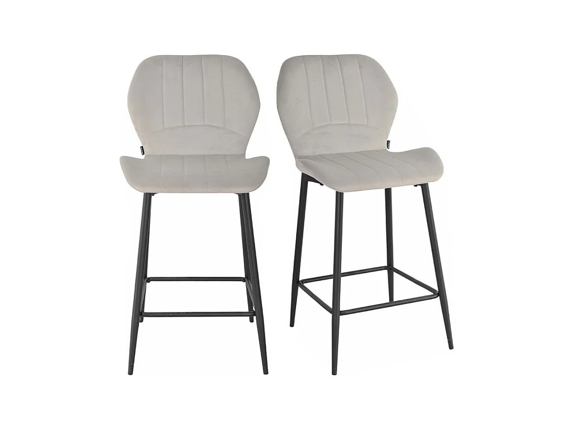 Lot 2 tabourets de bar velours gris clair pieds métal noir - EMILIO 2
