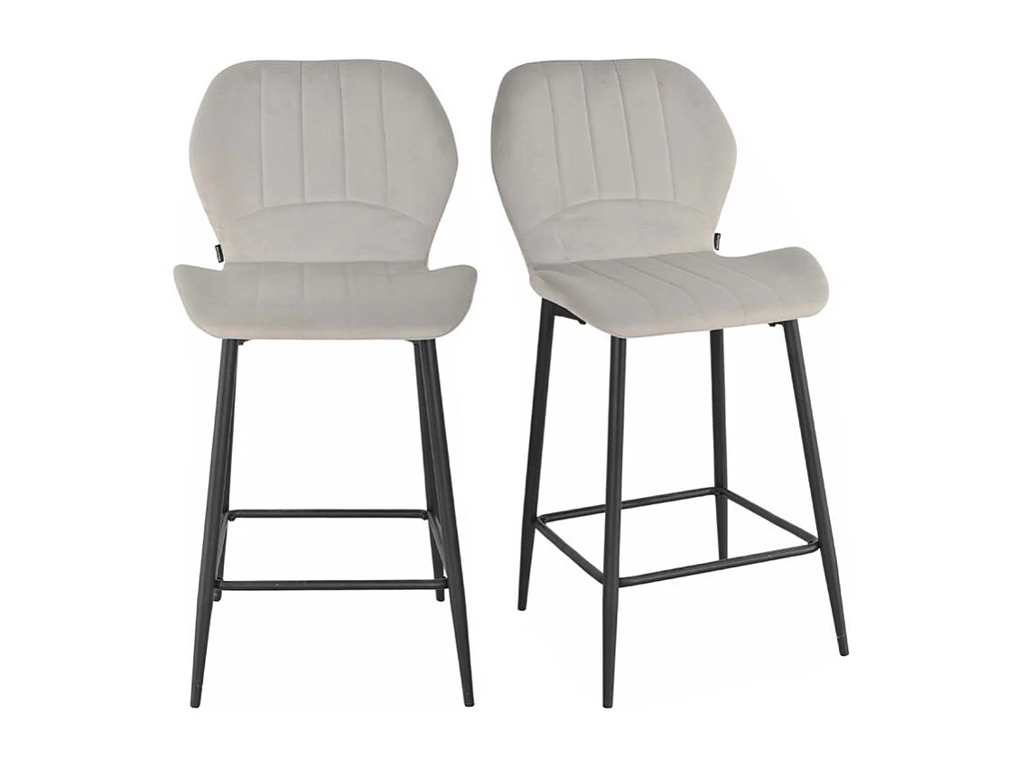 Lot 2 tabourets de bar velours gris clair pieds métal noir - EMILIO 2