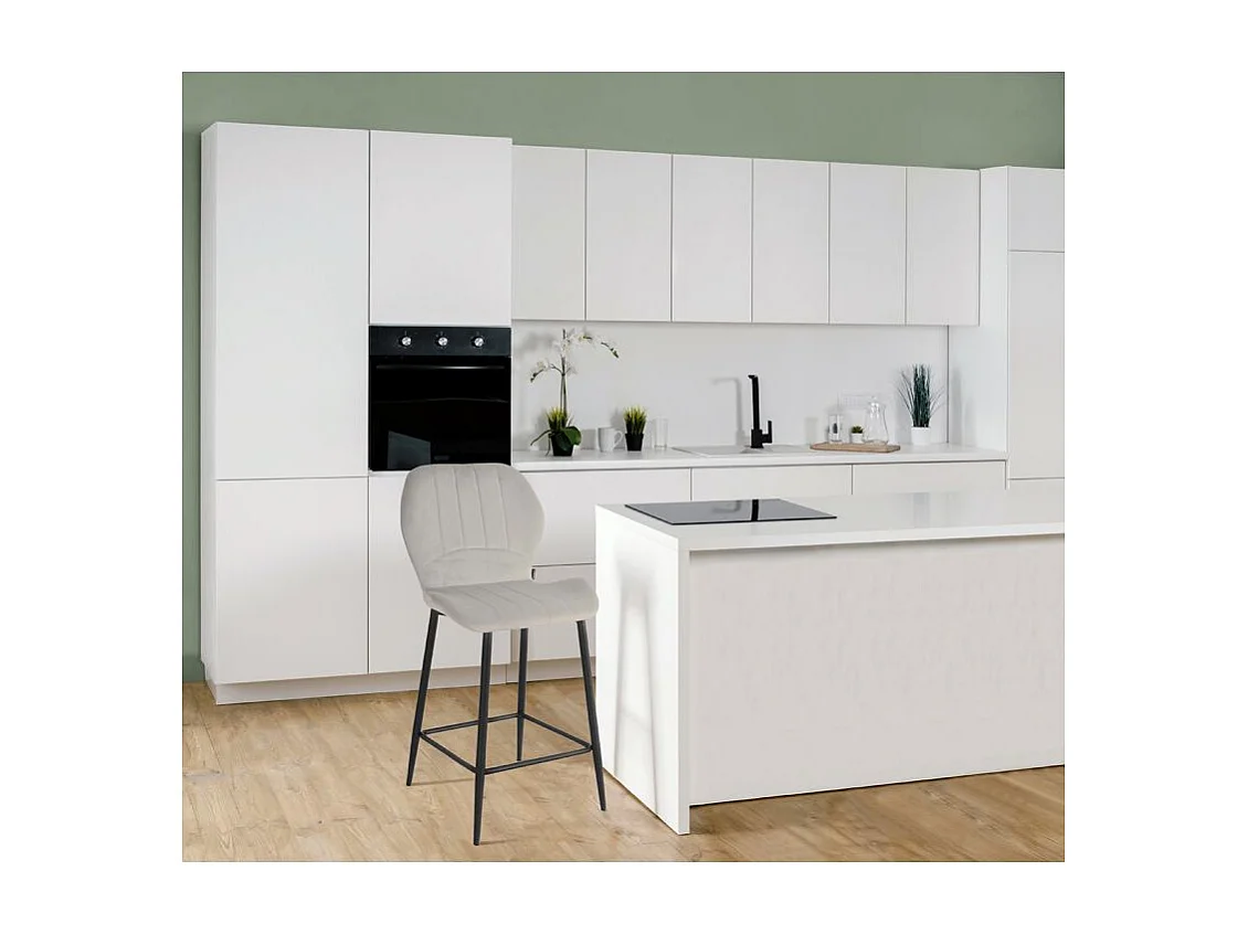 Lot 2 tabourets de bar velours gris clair pieds métal noir - EMILIO 2