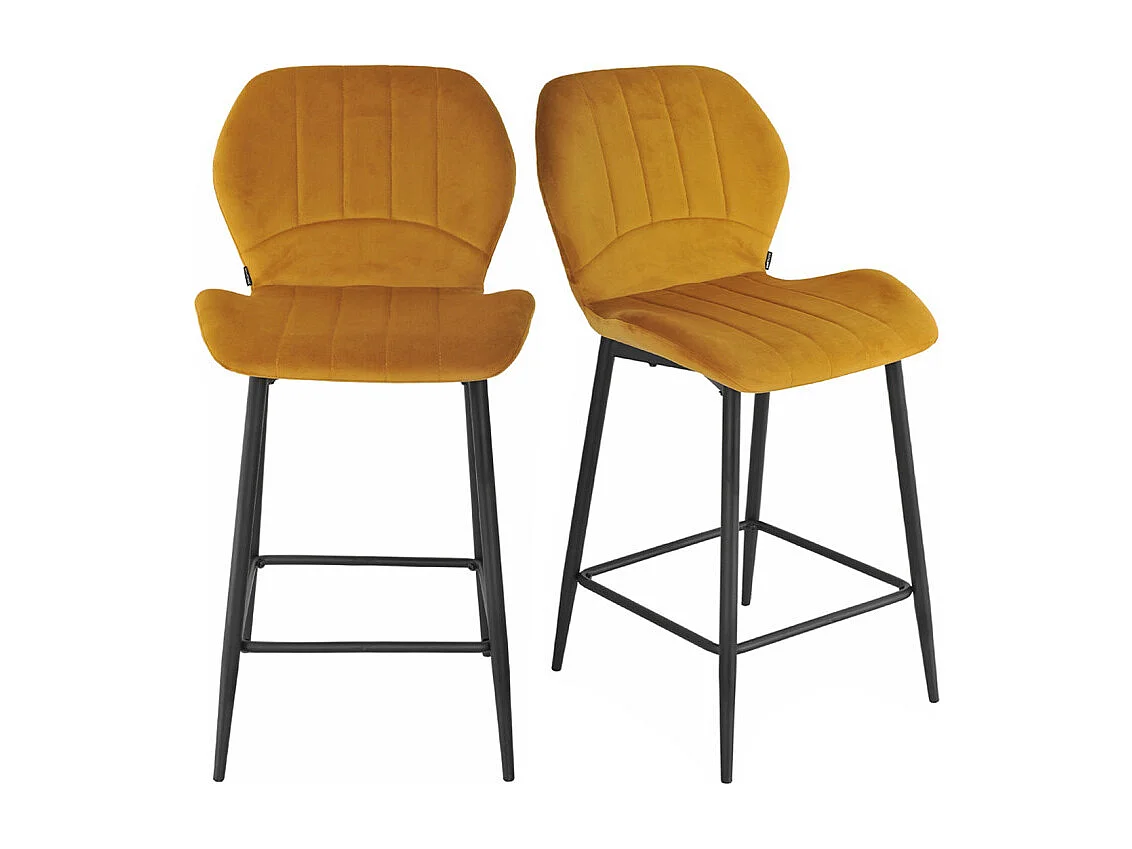 Lot 2 tabourets de bar en velours moutarde pieds métal noir - EMILIO 2