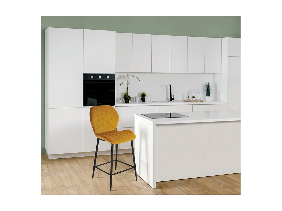 Lot 2 tabourets de bar en velours moutarde pieds métal noir - EMILIO 2