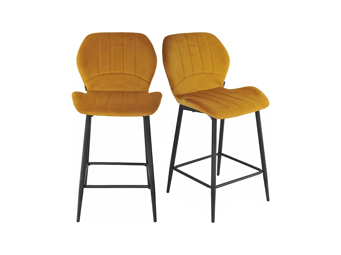 Lot 2 tabourets de bar en velours moutarde pieds métal noir - EMILIO 2