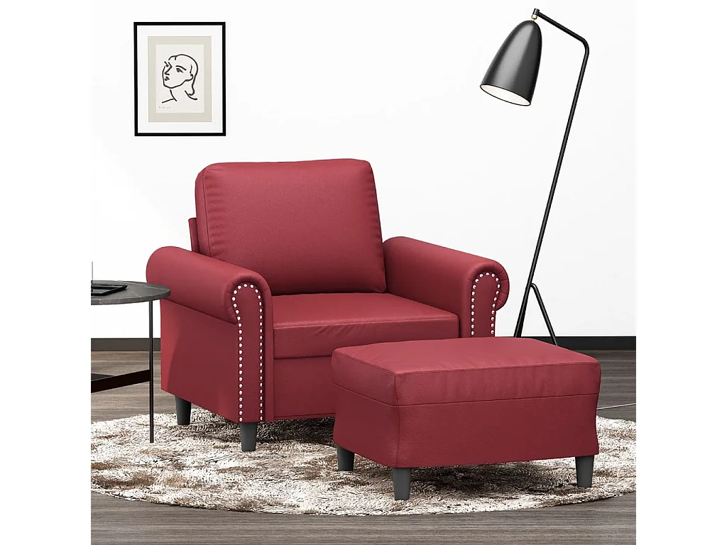 Fauteuil met voetenbank 60 cm kunstleer wijnrood