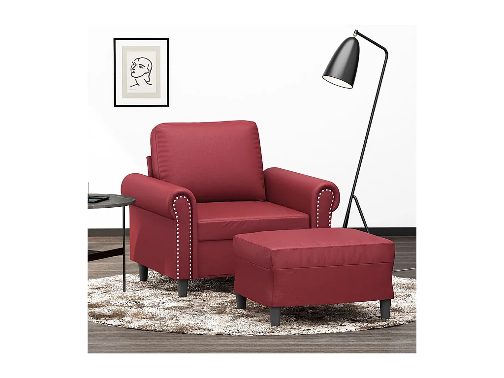 Fauteuil avec repose-pied Rouge bordeaux 60 cm Similicuir