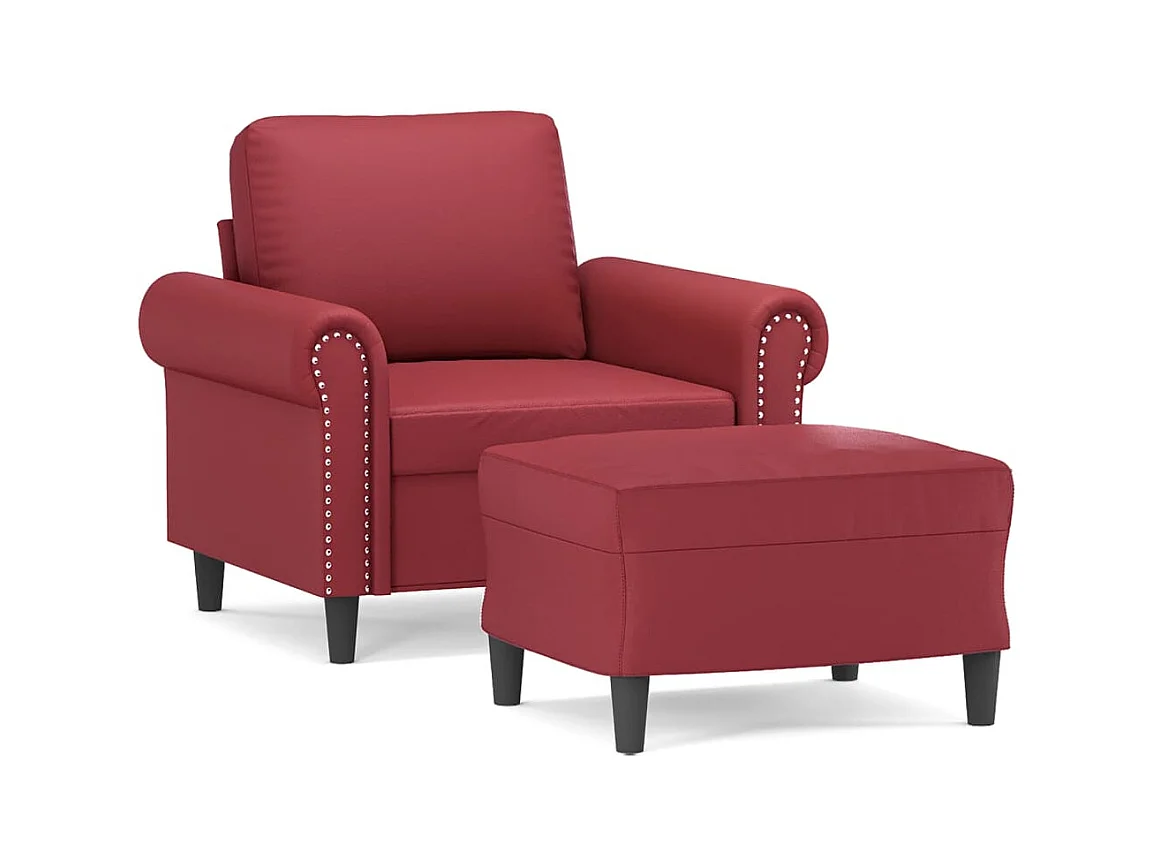 Fauteuil met voetenbank 60 cm kunstleer wijnrood