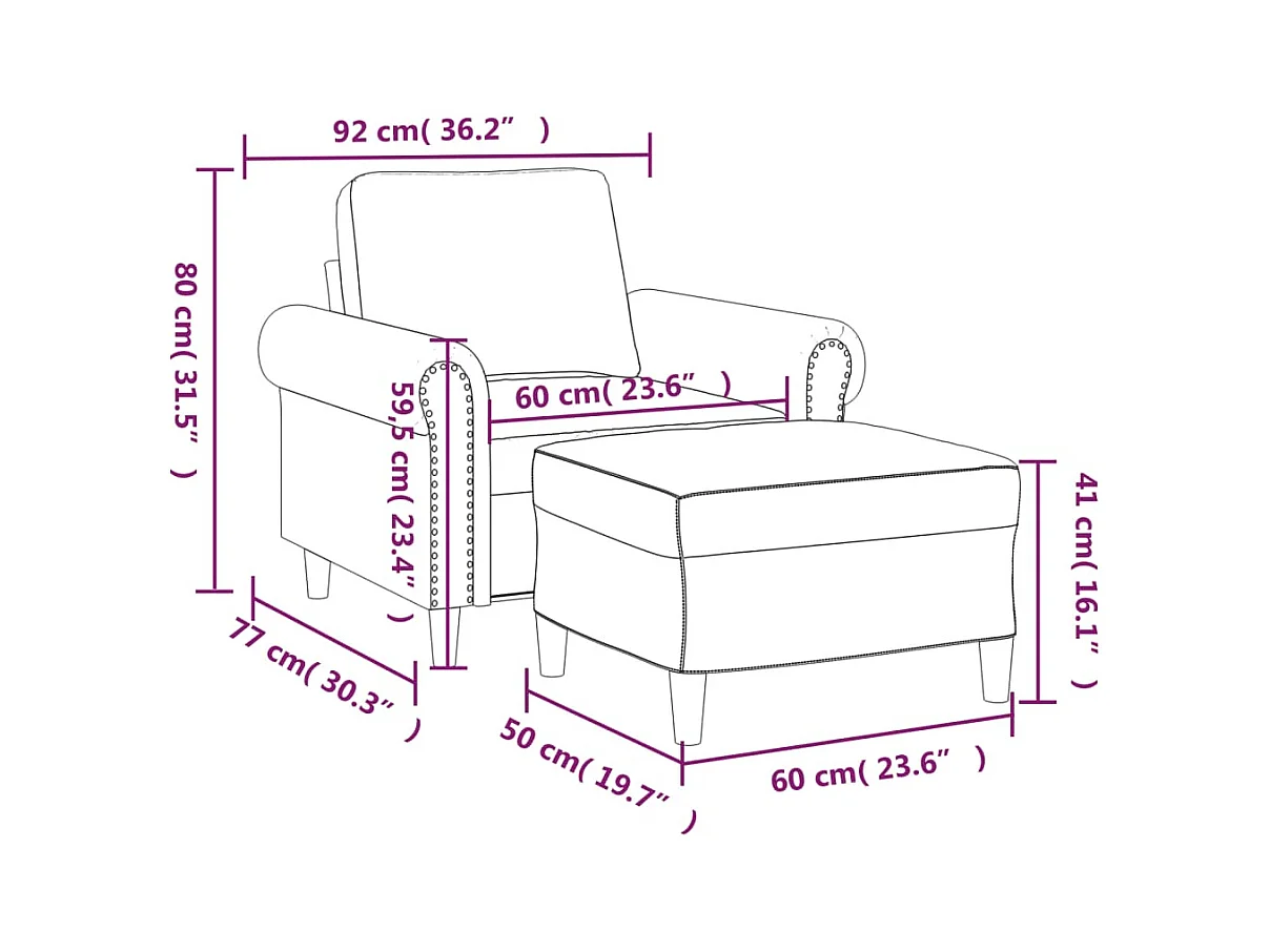 Fauteuil met voetenbank 60 cm kunstleer wijnrood