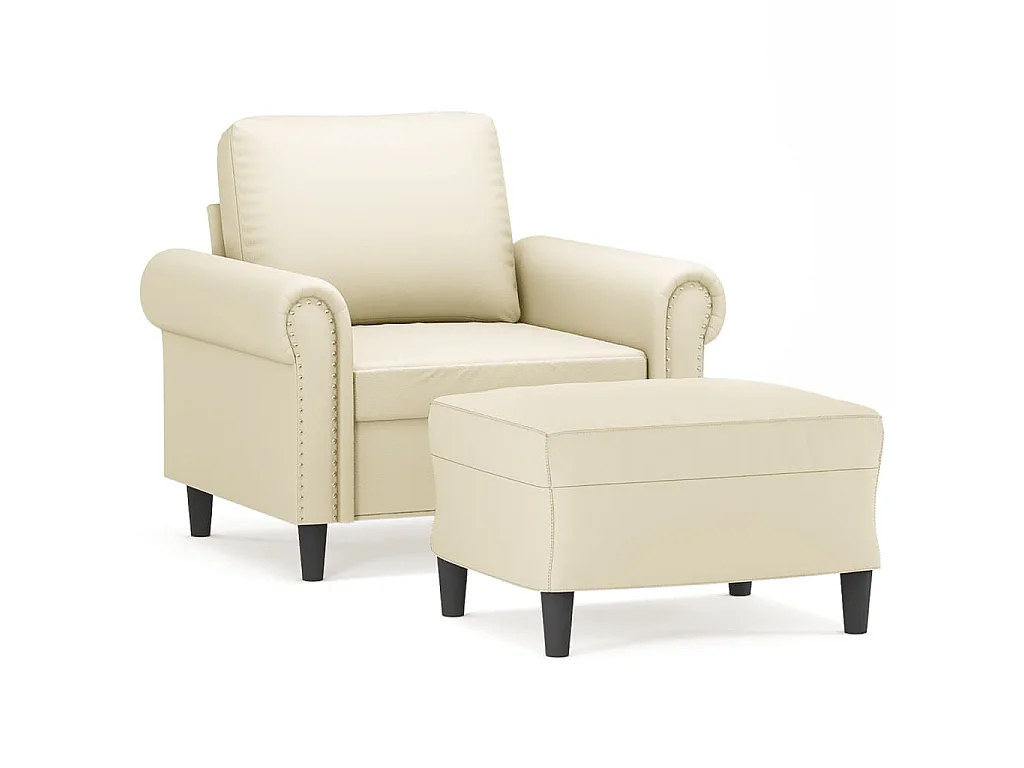 Sillón con taburete cuero sintético color crema 60 cm