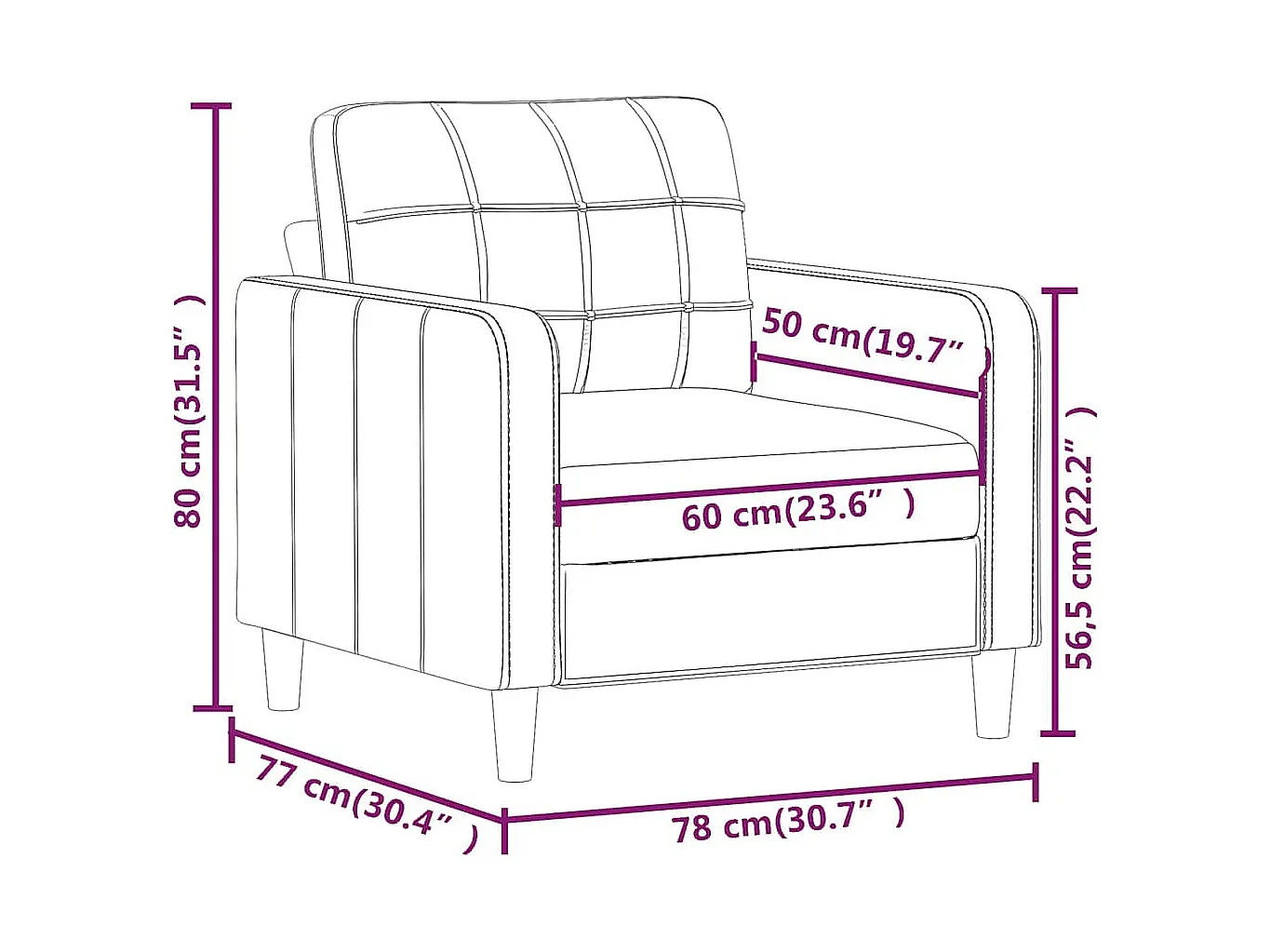 Fauteuil Rouge bordeaux 60 cm Similicuir