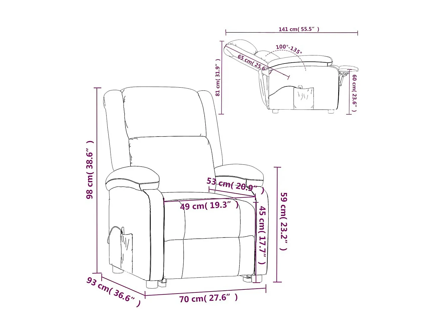Fauteuil de massage Gris foncé Tissu
