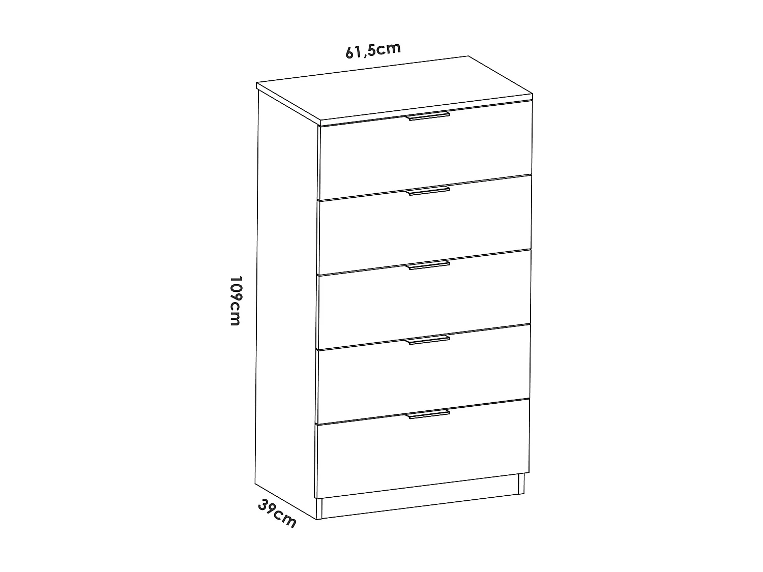 Tête de lit + 2 tables de chevet avec 2 tiroirs + commode haute avec 5 tiroirs + armoire coloris chêne naturel , blanc