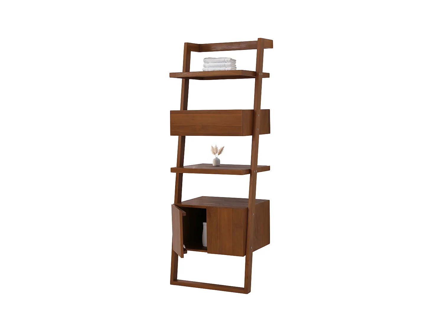 Scaffale alto in teak MCW-M86, armadietto scala bagno, teak di qualità B (durame, 20-30 anni), 170x60x45cm