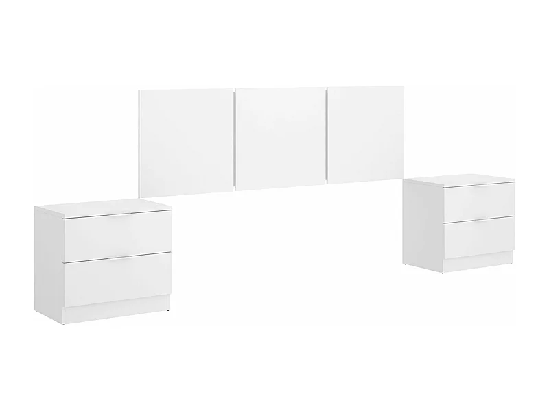 Ensemble de tête de lit + lot de 2 tables de chevet avec 2 tiroirs coloris blanc -  longueur 256 x profondeur 34 x hauteur 96 cm