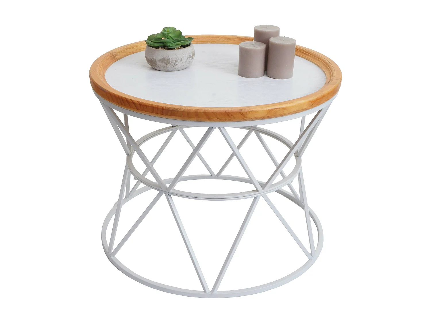 Tavolino rotondo MCW-N32 tavolo da salotto soggiorno, struttura in metallo legno Ø66cm bianco