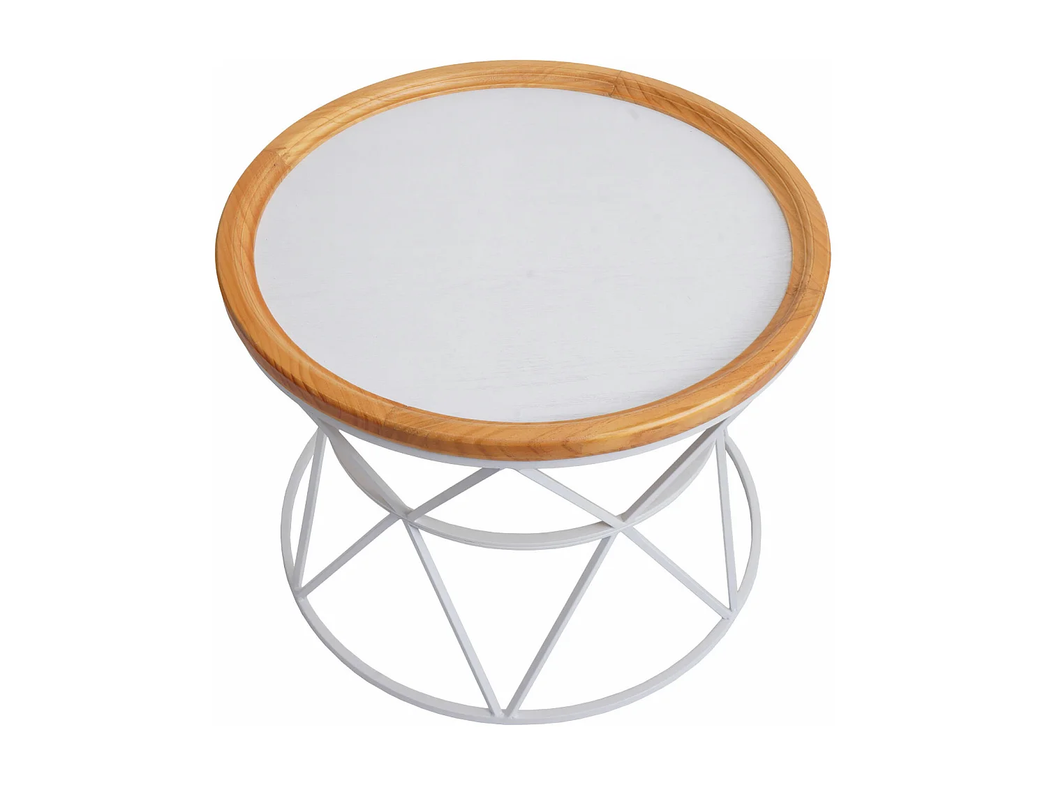 Tavolino rotondo MCW-N32 tavolo da salotto soggiorno, struttura in metallo legno Ø66cm bianco