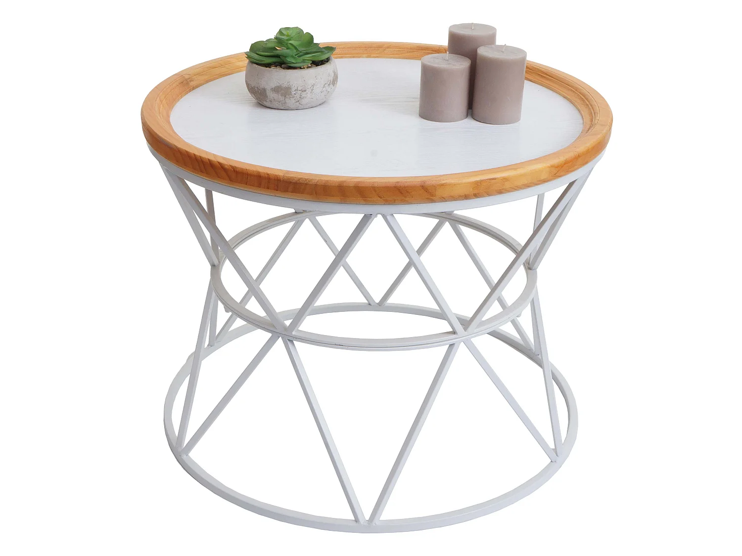 Couchtisch MCW-N32, Kaffeetisch Beistelltisch Loungetisch Sofatisch Wohnzimmertisch, Metallgestell Holz Ø66cm weiß