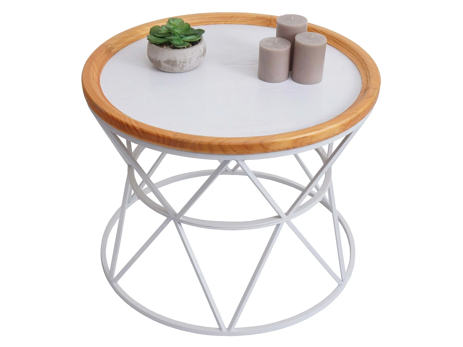 Couchtisch MCW-N32, Kaffeetisch Beistelltisch Loungetisch Sofatisch Wohnzimmertisch, Metallgestell Holz Ø66cm weiß