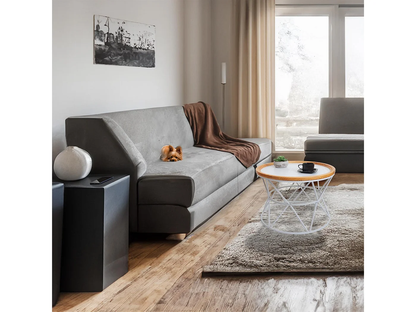 Couchtisch MCW-N32, Kaffeetisch Beistelltisch Loungetisch Sofatisch Wohnzimmertisch, Metallgestell Holz Ø66cm weiß