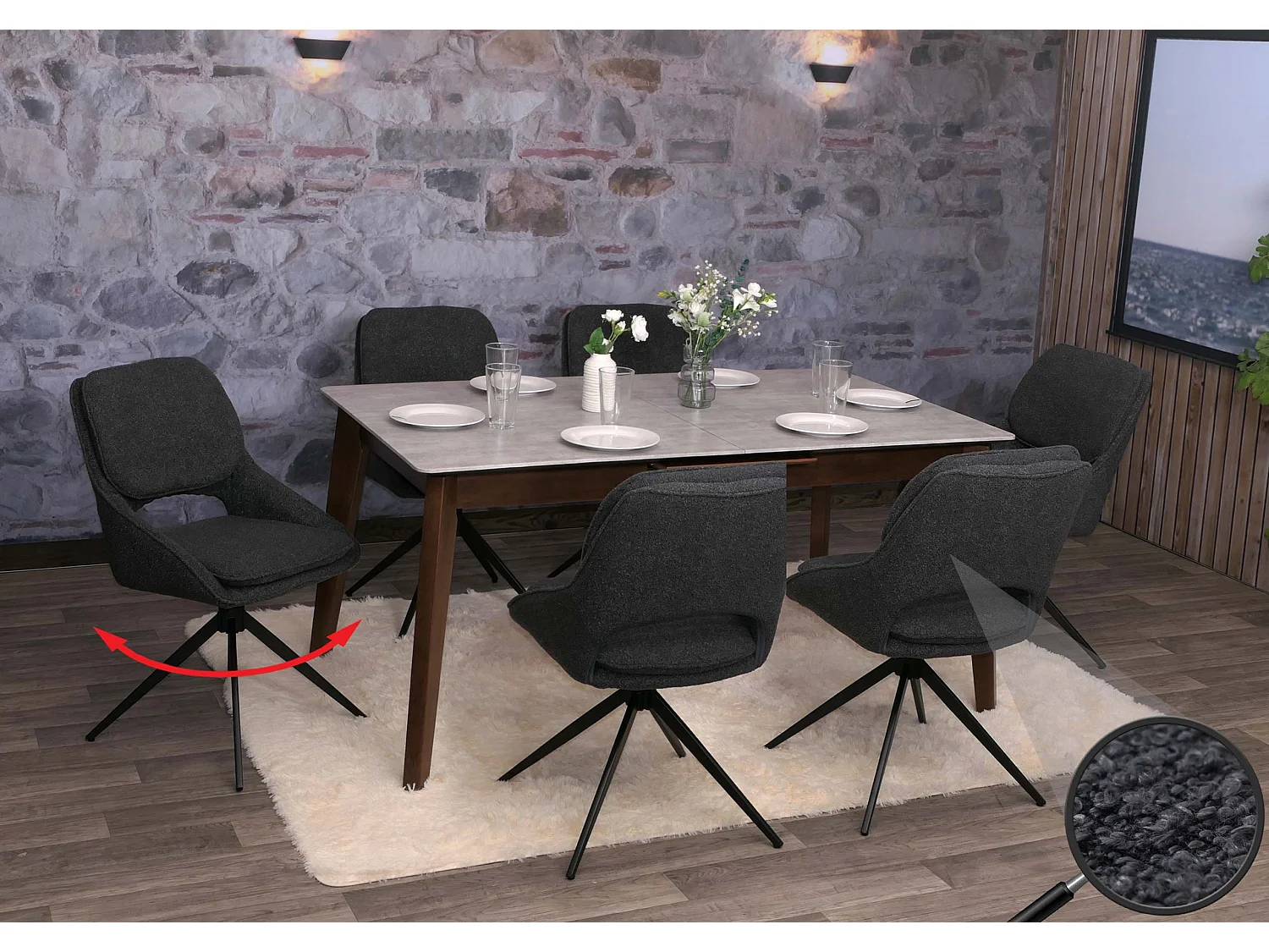 Chaise de salle à manger MCW-N74 (lot de 6),  gris foncé