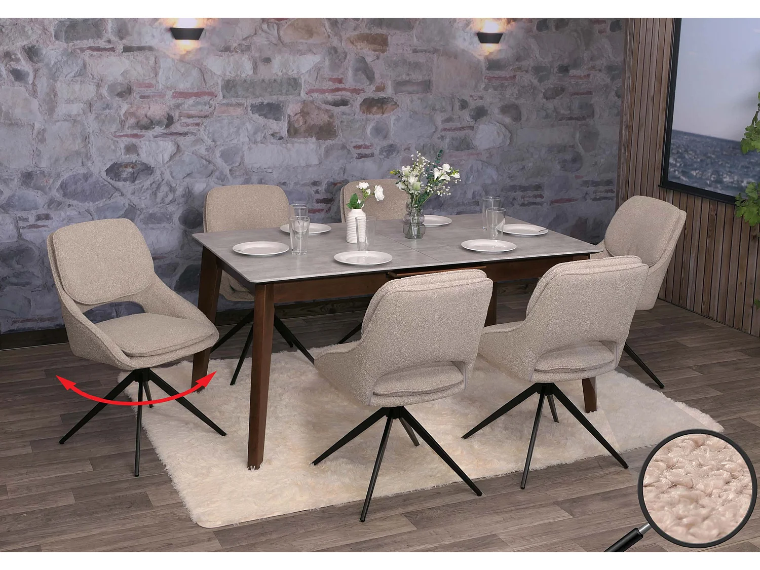 Chaise de salle à manger MCW-N74 (lot de 6),  beige