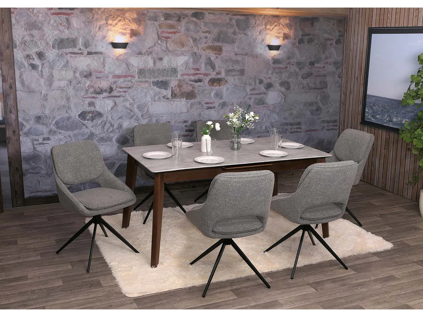 Chaise de salle à manger MCW-N74 (lot de 6),  gris