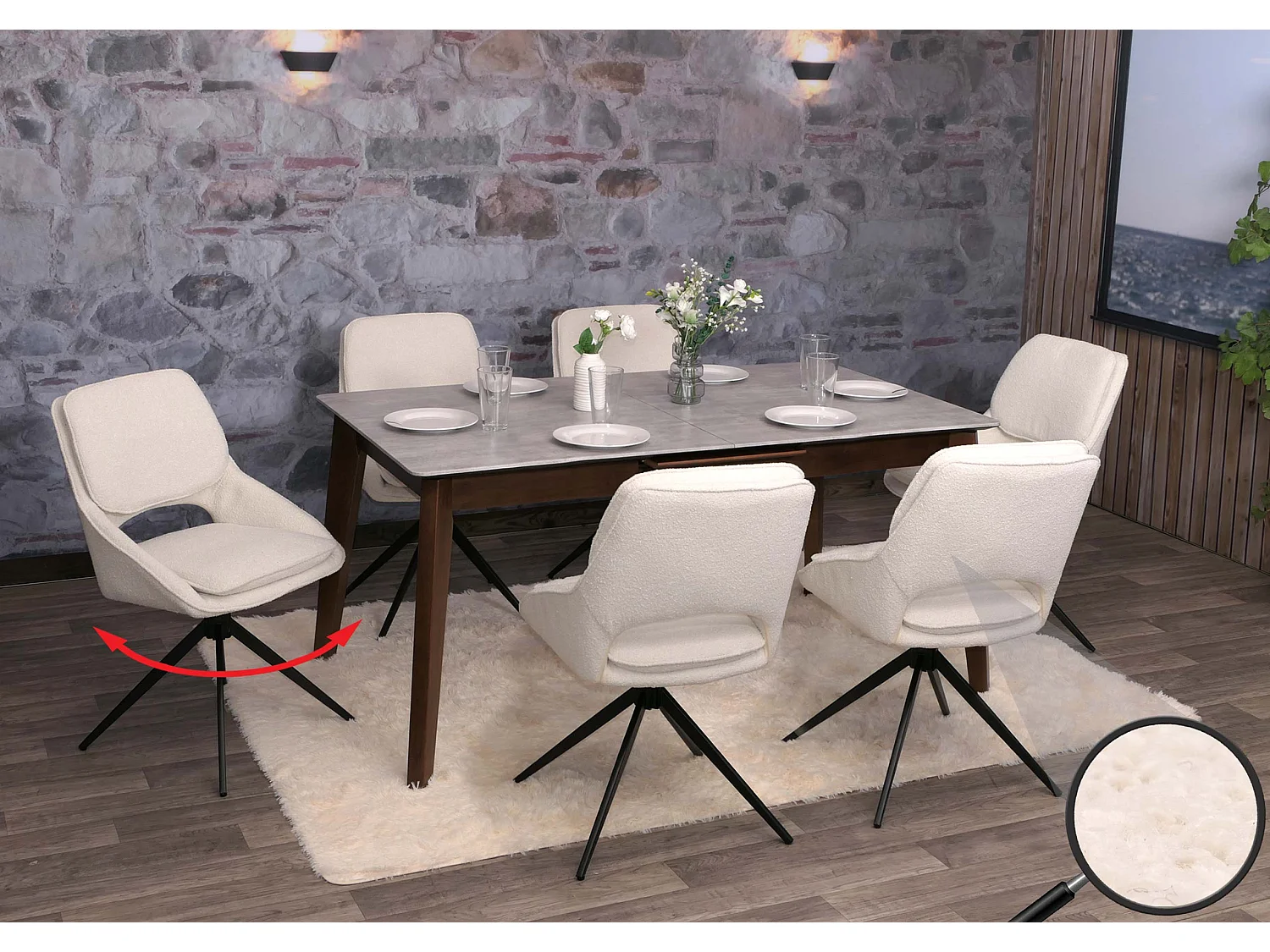 Chaise de salle à manger MCW-N74 (lot de 6),  crème