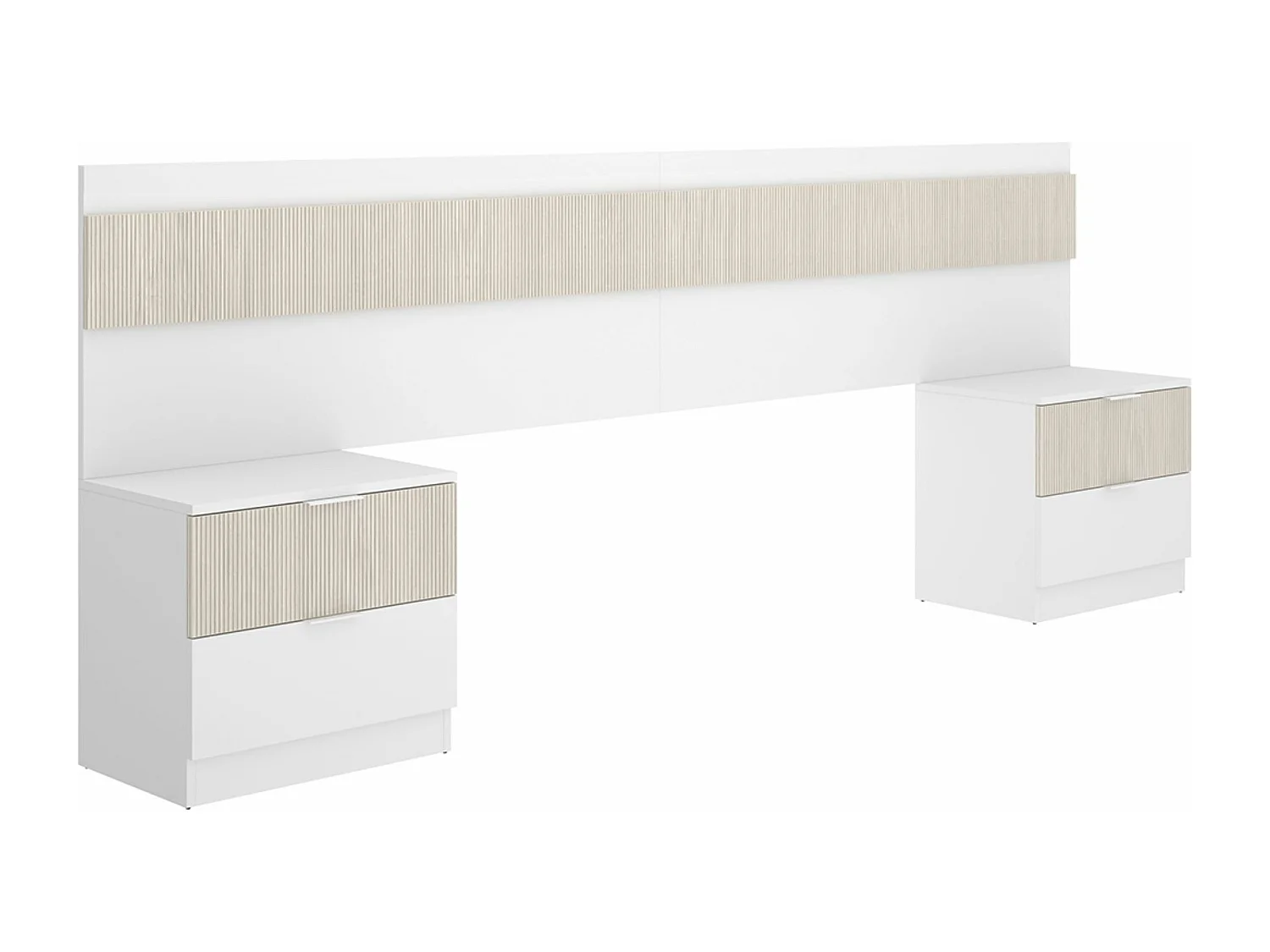 Tête de lit + 2 tables de nuits avec 2 tiroirs coloris imitation lamelles, blanc - longueur 248 x profondeur 34 x hauteur 96 cm