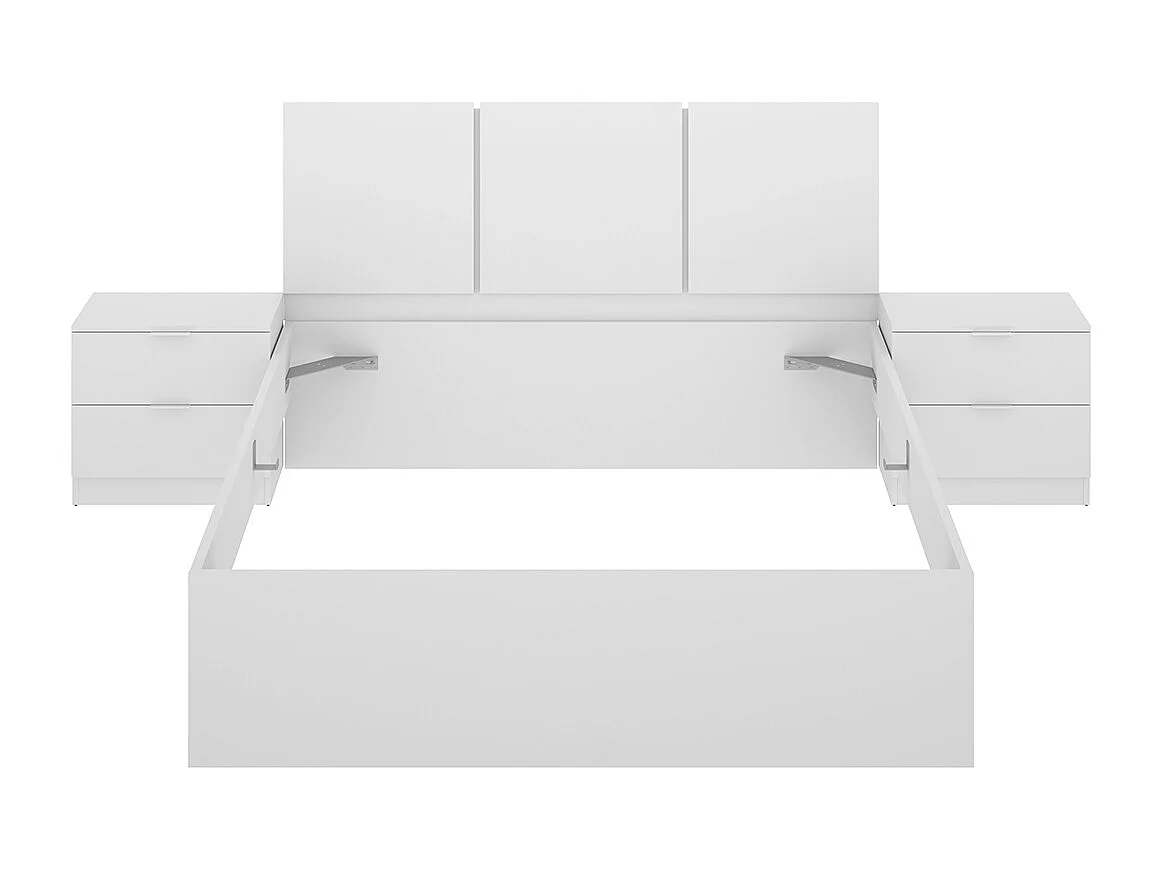 Ensemble de tête de lit + lot de 2 tables de chevet avec 2 tiroirs + structure de lit 140 x 190 cm coloris blanc