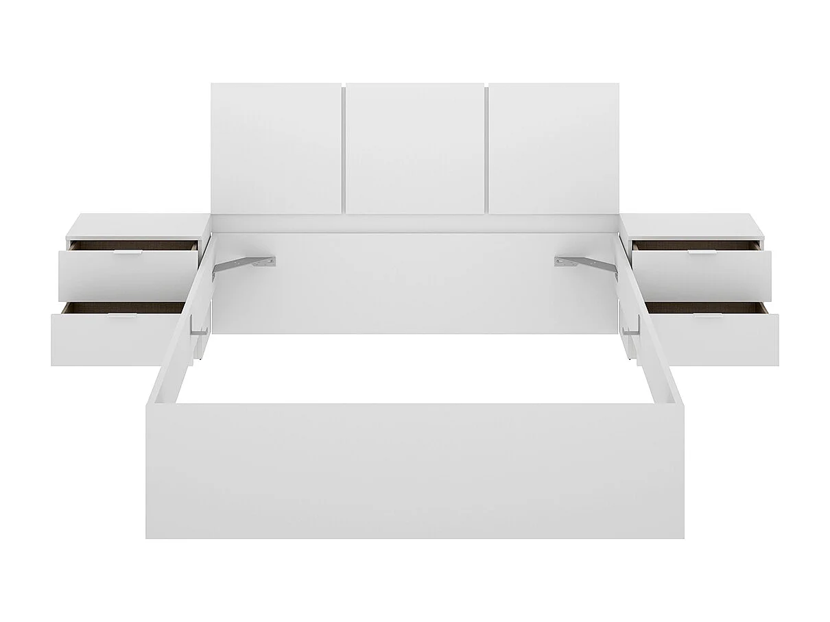 Ensemble de tête de lit + lot de 2 tables de chevet avec 2 tiroirs + structure de lit 140 x 190 cm coloris blanc