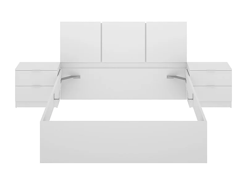 Ensemble de tête de lit + lot de 2 tables de chevet avec 2 tiroirs + structure de lit 140 x 190 cm coloris blanc