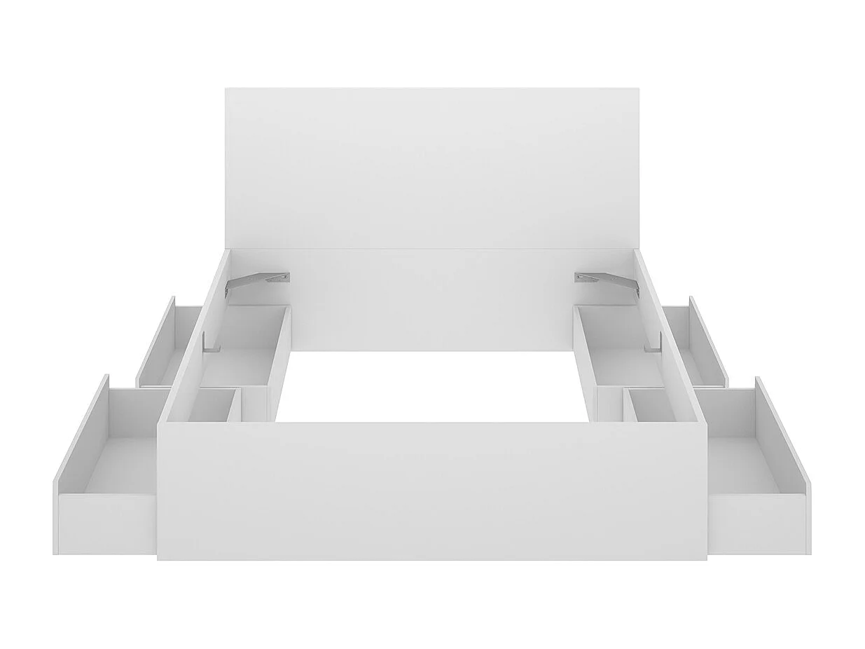 Ensemble de tête de lit 140X190 cm avec 4 tiroirs + 2 tables de chevet coloris blanc - Longueur 246 x Profondeur 195 x Hauteur 100 cm