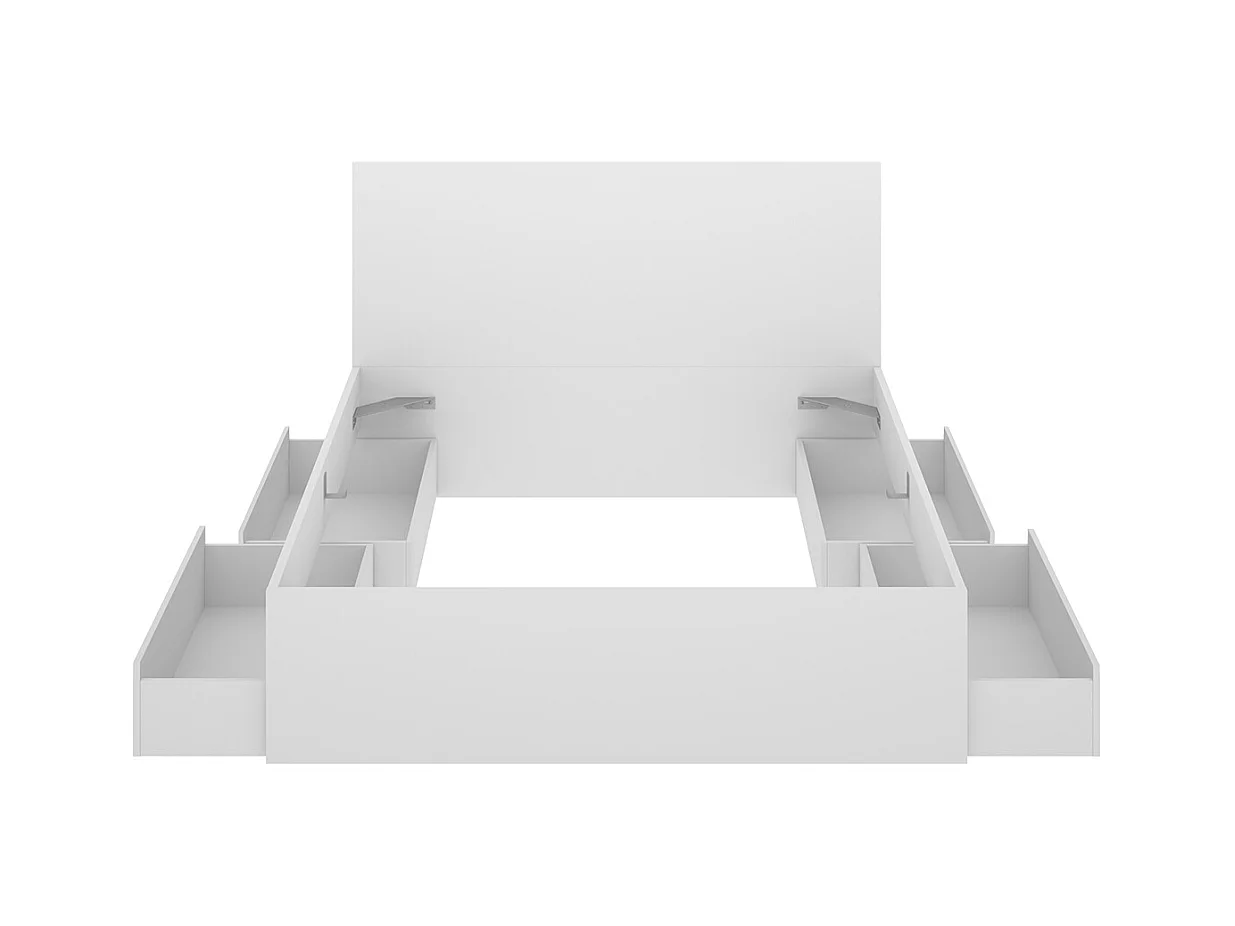 Ensemble de tête de lit 140X190 cm avec 4 tiroirs + 2 tables de chevet coloris blanc - Longueur 246 x Profondeur 195 x Hauteur 100 cm