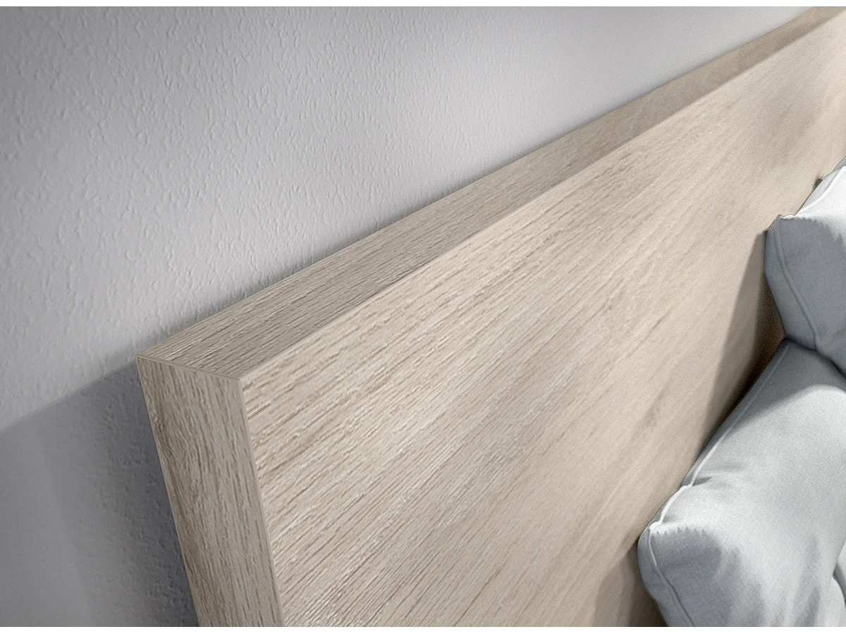 Ensemble de tête de lit avec 4 tiroirs + 2 tables de chevet coloris chêne naturel, blanc  - Longueur 246 x Profondeur 195 x Hauteur 100 cm