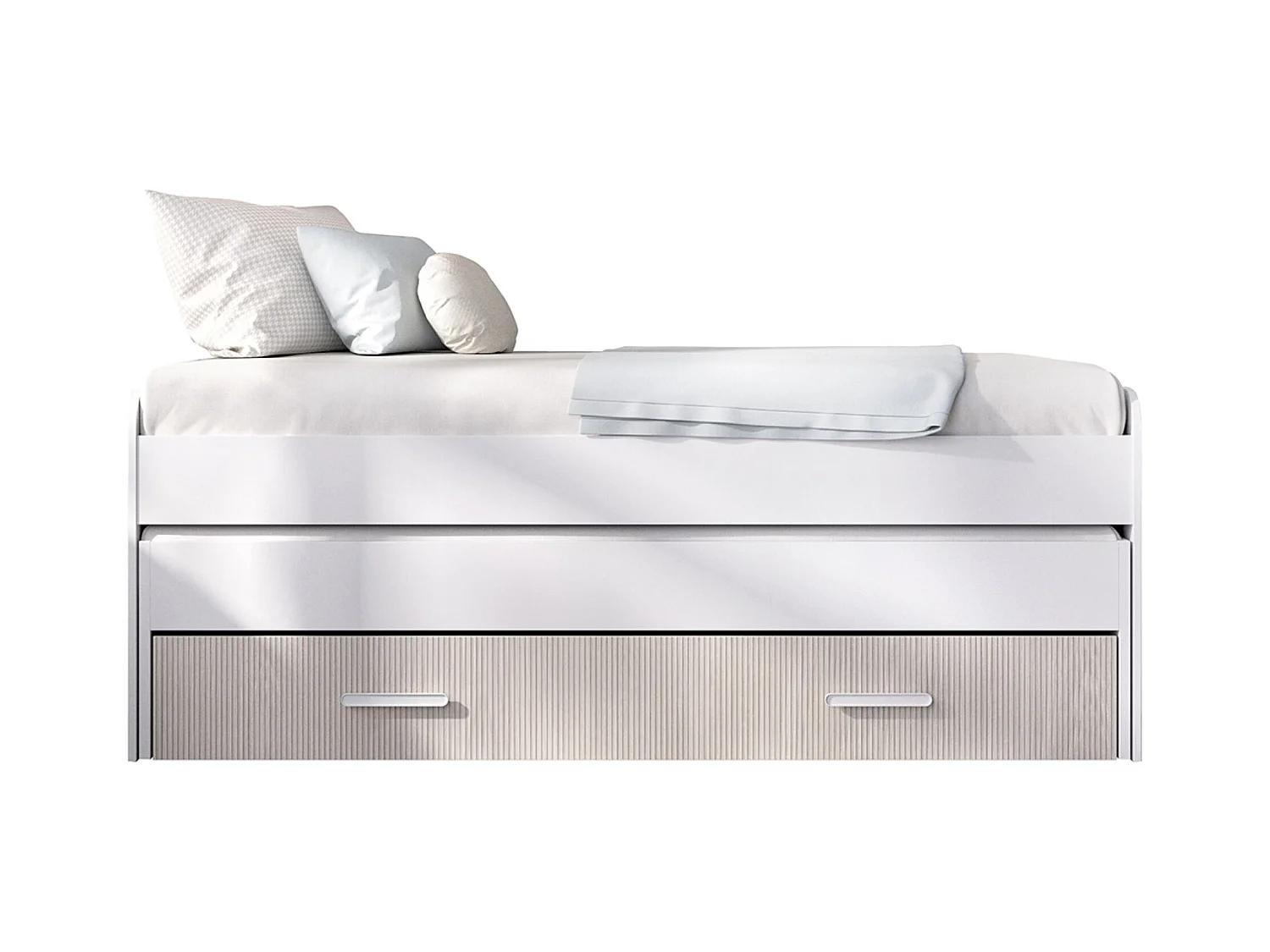 Lit enfant en bois coloris imitation lamelles, blanc - Longueur 200 x Profondeur 98 x Hauteur 70 cm